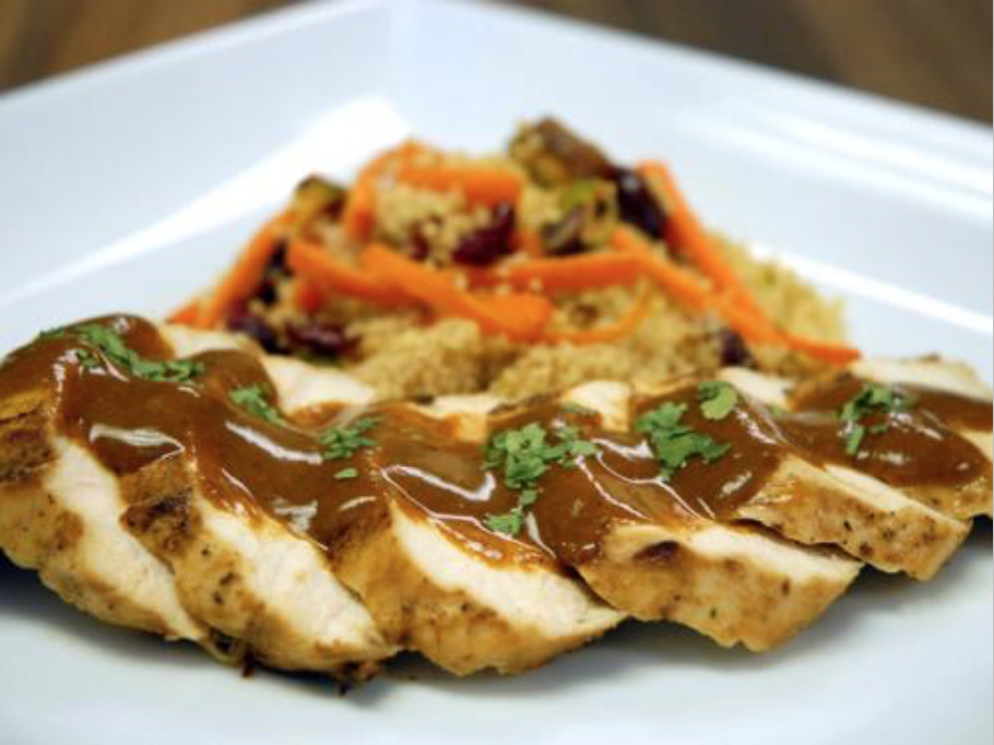 PEACH CHILE CHICKEN WITH BLACK GARLIC